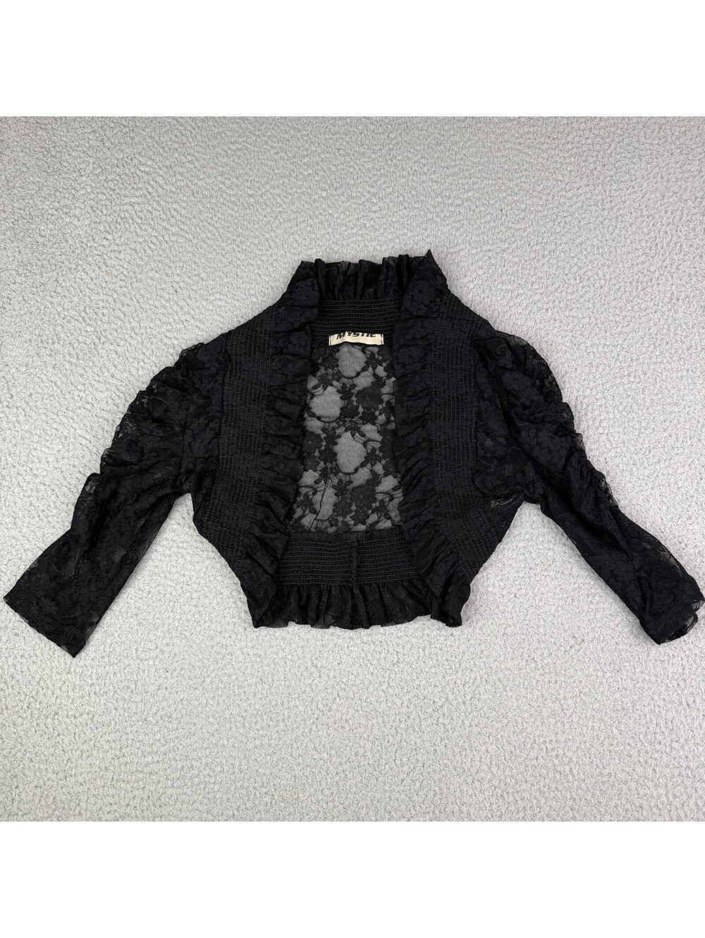 Mystic Eyelit Lace Trim Crop Blouse Black Floral Boho Y2k Sz Small Chico Stretch